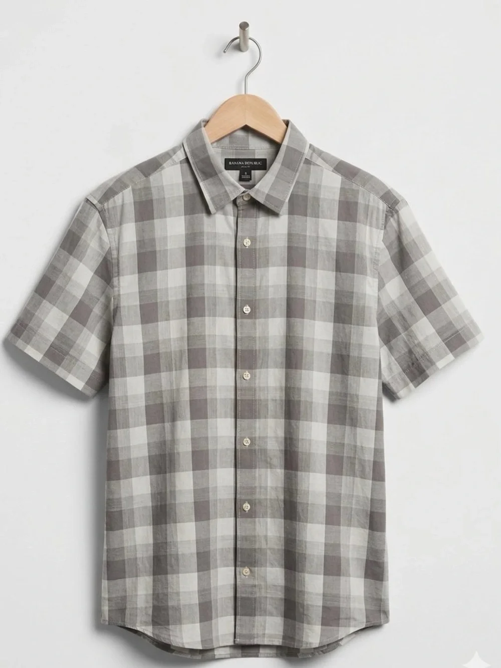 Banana Republic Gray and White Plaid Short-Sleeve Button-Down Shirt